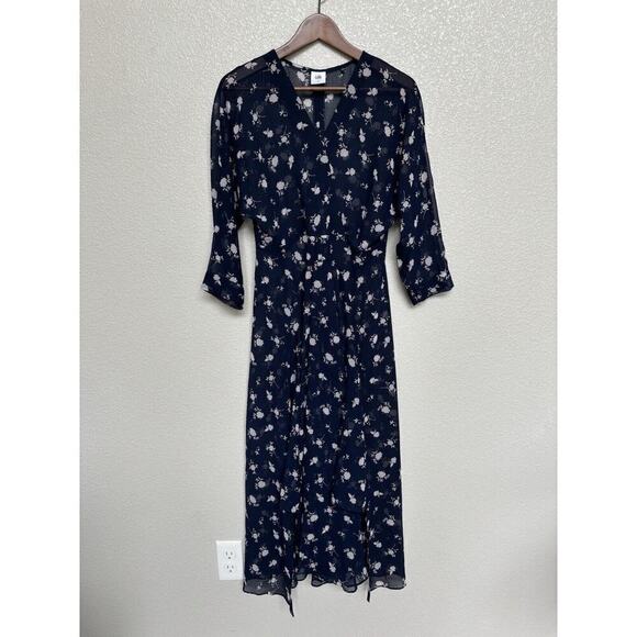 Cabi Dress Womens 6 Dream Midi Sheer Navy Blue Floral 3/4 Sleeve No Liner boho - Picture 1 of 8